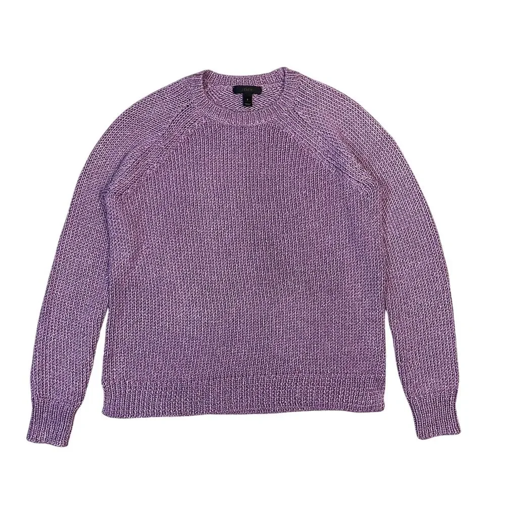 J.Crew Purple Metallic Side Slit Crewneck Sweater Womens Size S Shimmer